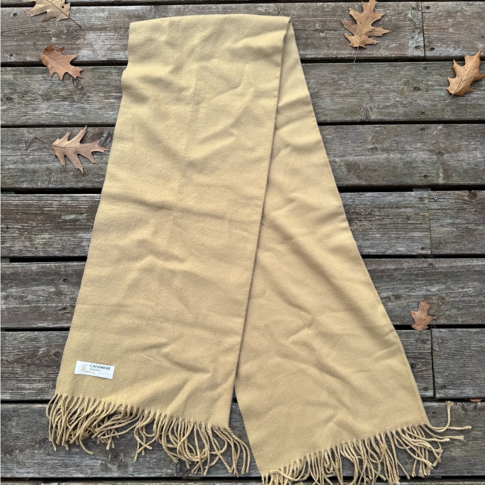 Beige Fringed Cashmere Scarf